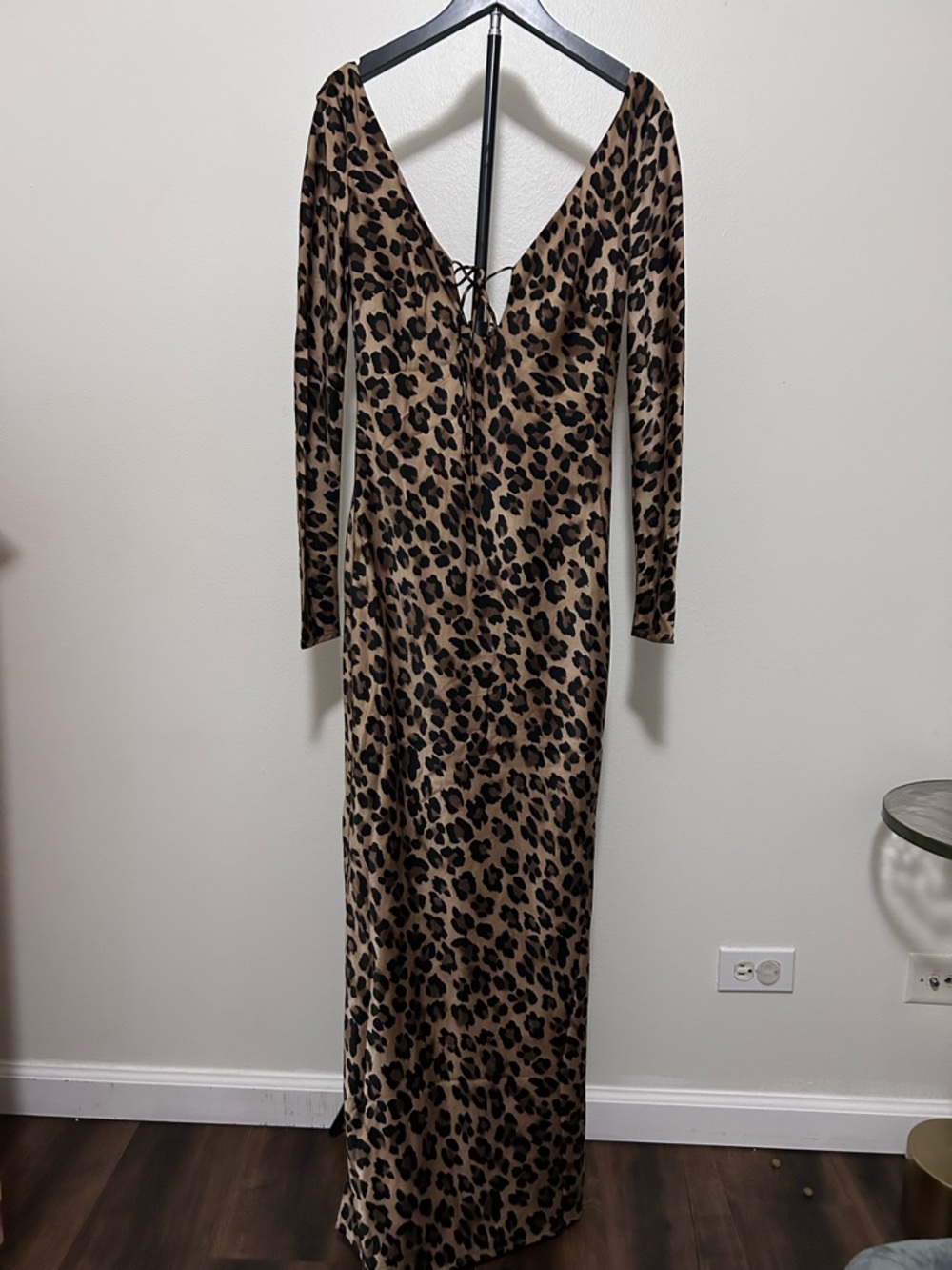 Bardot Leopard-Print Satin Long Sleeve Maxi Dress